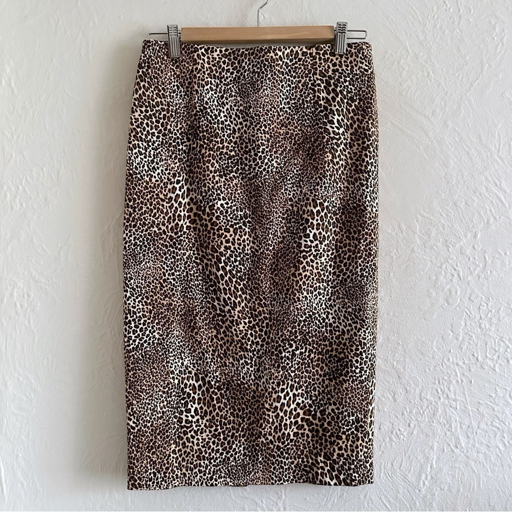 ZARA Trafaluc Animal Print Pencil Skirt Back Slit Leopard Size S